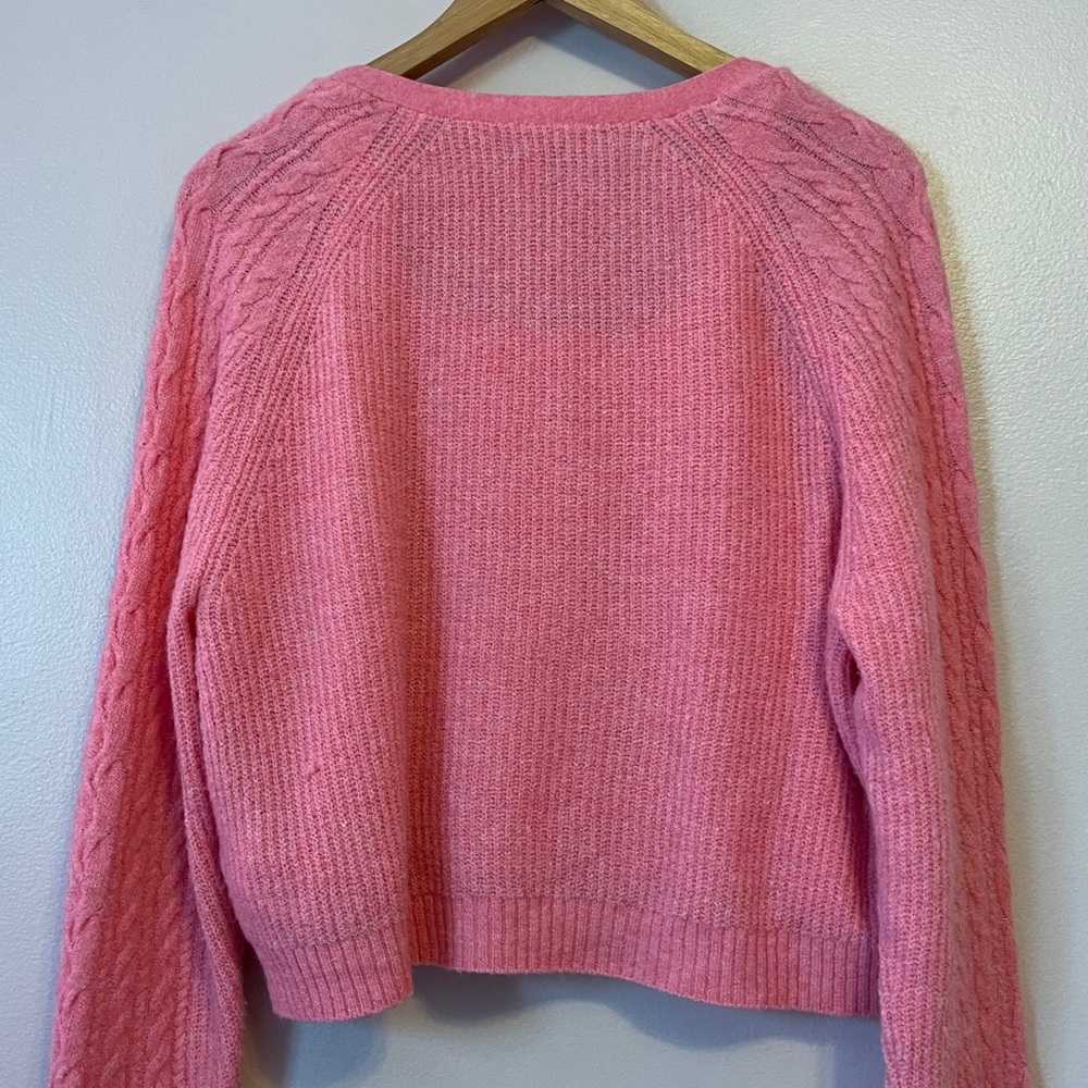 J Crew Supersoft Cropped Cable Knit Sweater Cardigan Tank Set Wool Pink Medium - Picture 7 of 16